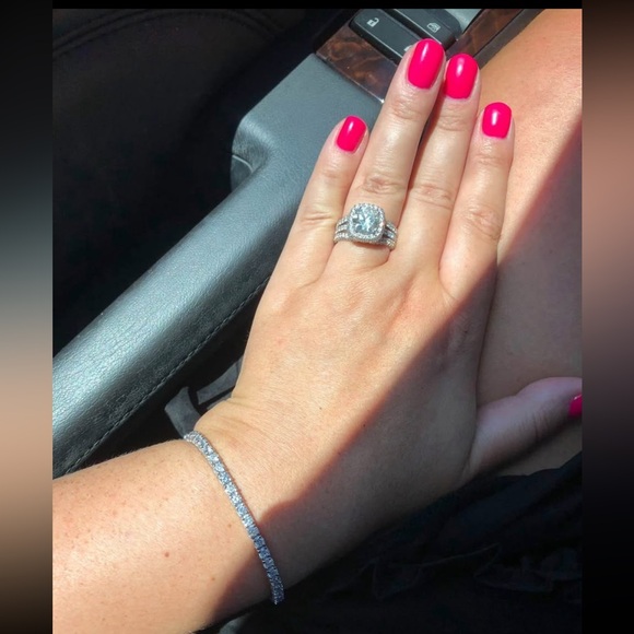 5CT diamond engagement ring solitaire cushion halo triple shank ring white gold - Picture 6 of 8